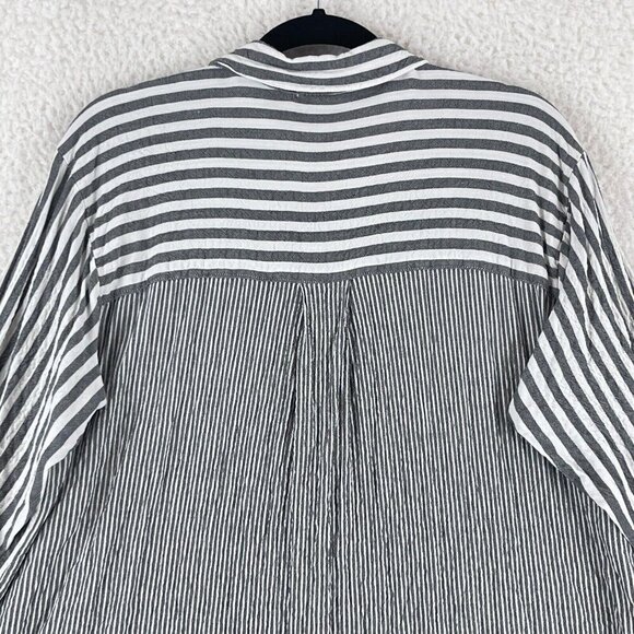 Jane + Delancey Gray Striped Button-Up Shirt Womens Long Sleeve Plus Size 1X - Picture 15 of 16